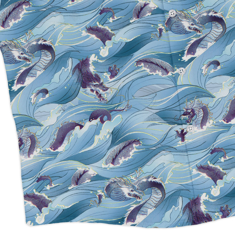 Serpent of the Sea Blue Anime Long Sleeve Button Up Shirt Geek Nerd adult sizing Anime Design by Claire Murphy