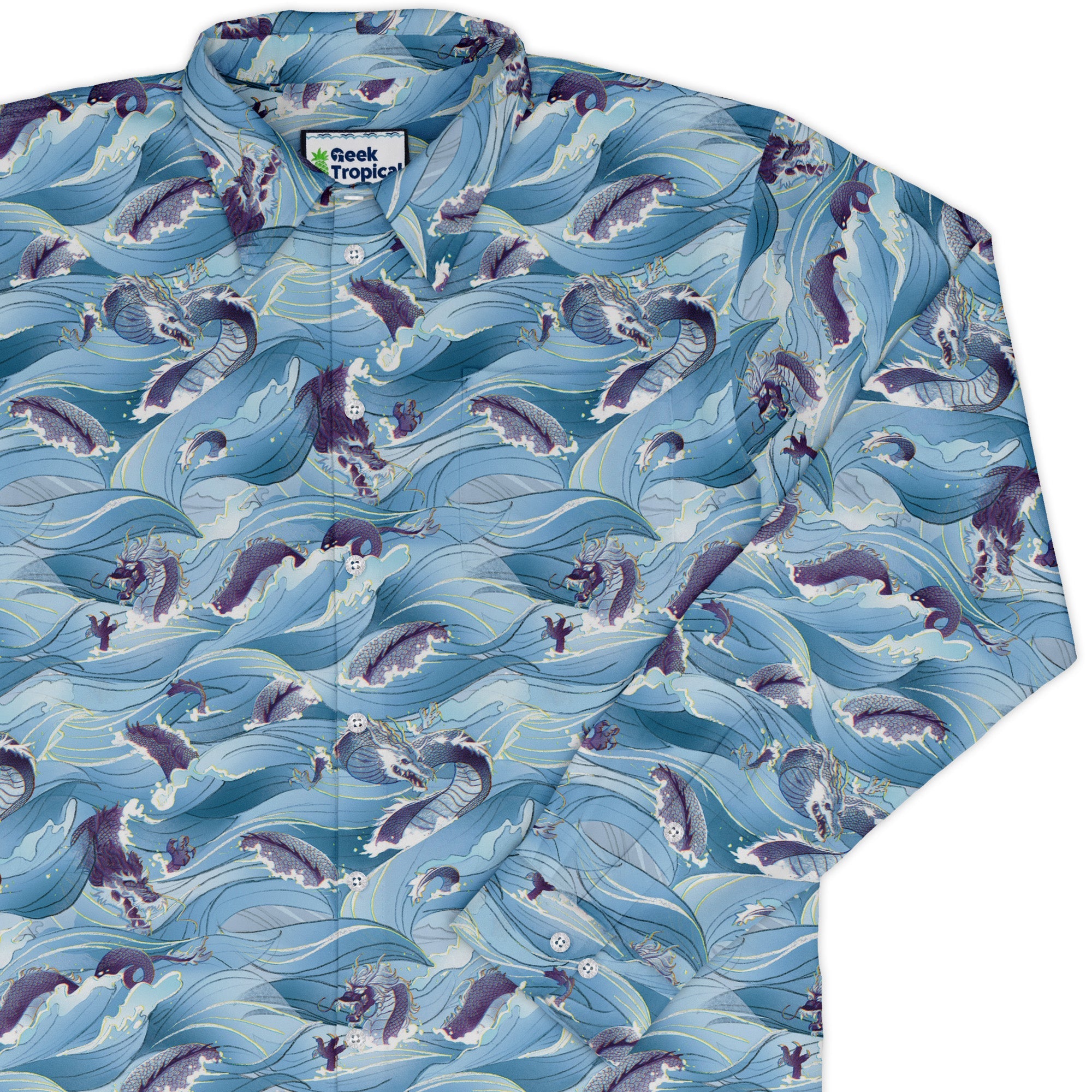 Serpent of the Sea Blue Anime Long Sleeve Button Up Shirt