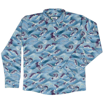 Serpent of the Sea Blue Anime Long Sleeve Button Up Shirt Geek Nerd adult sizing Anime Design by Claire Murphy