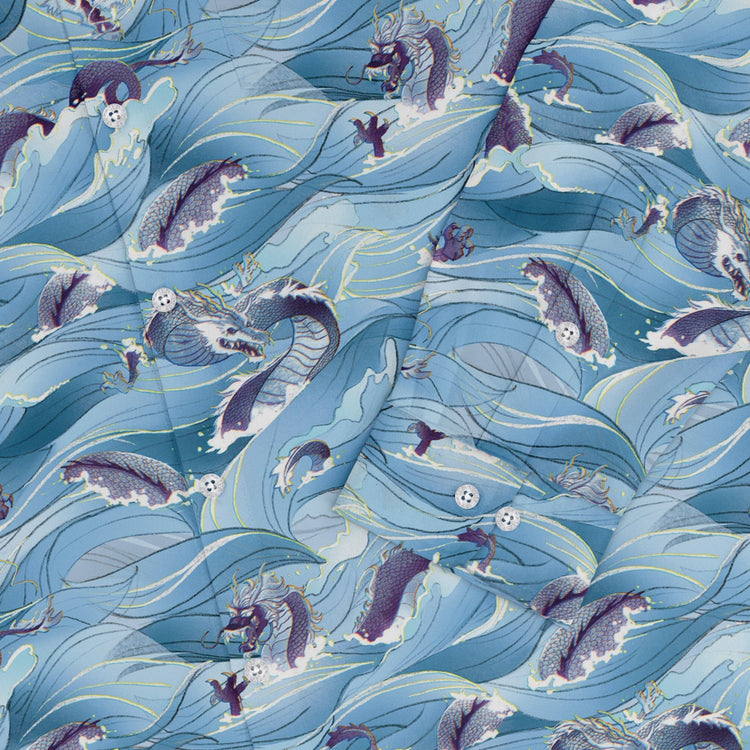 Serpent of the Sea Blue Anime Long Sleeve Button Up Shirt Geek Nerd adult sizing Anime Design by Claire Murphy