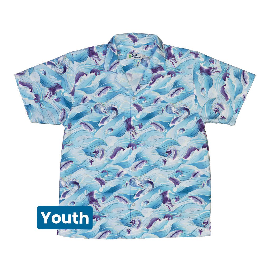 Serpent of the Sea Blue Anime Youth Hawaiian Shirt - Anime - Design by Claire Murphy - Fantasy Prints