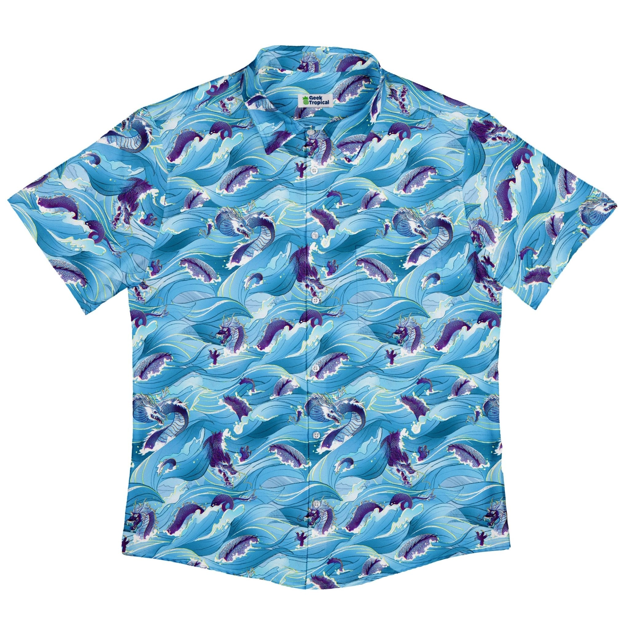 Serpent of the Sea Blue Anime Button Up Shirt - adult sizing - Anime - Design by Claire Murphy