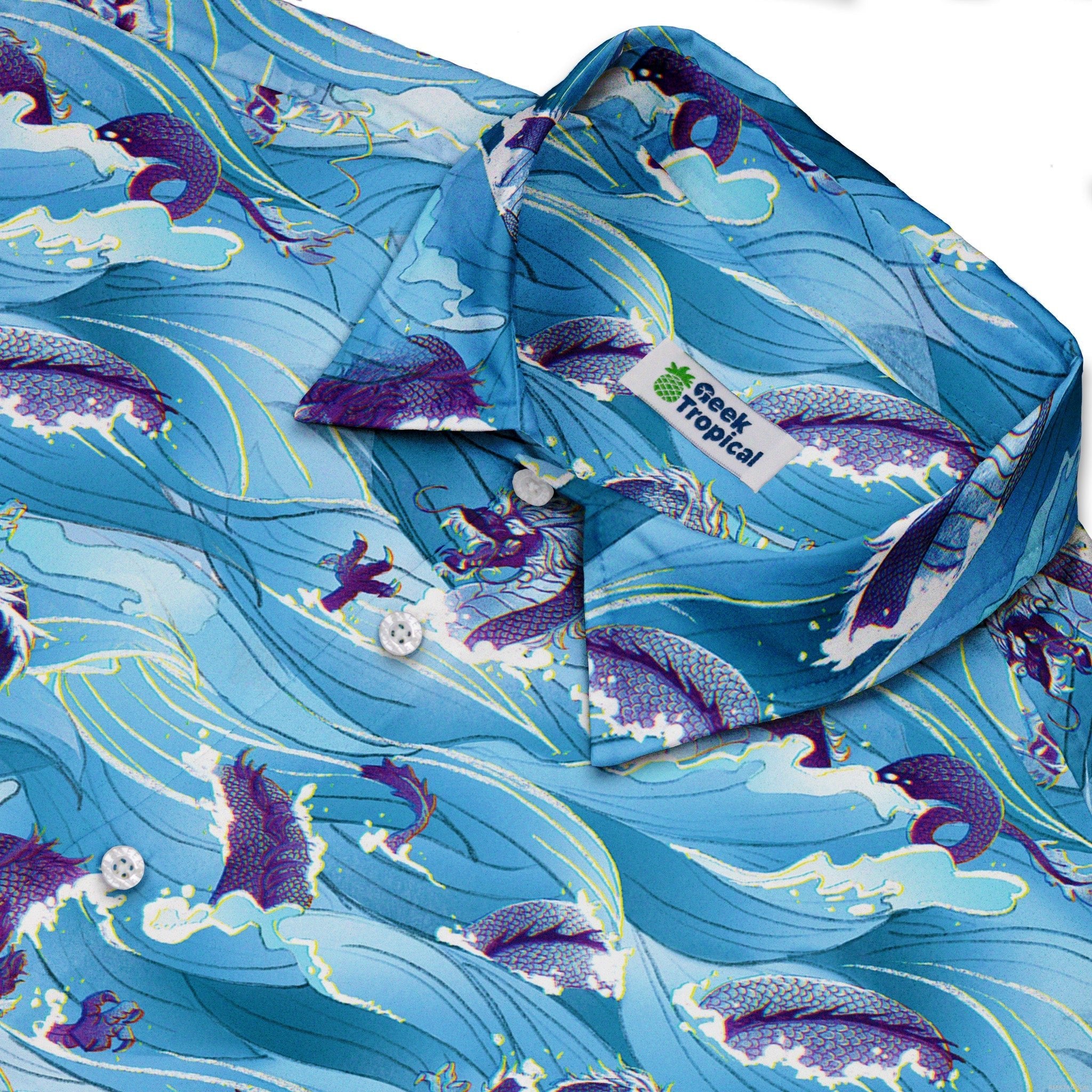 Serpent of the Sea Blue Anime Button Up Shirt - adult sizing - Anime - Design by Claire Murphy