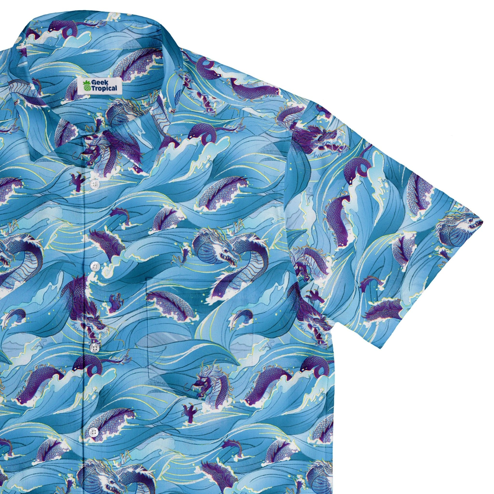 Serpent of the Sea Blue Anime Button Up Shirt - adult sizing - Anime - Design by Claire Murphy