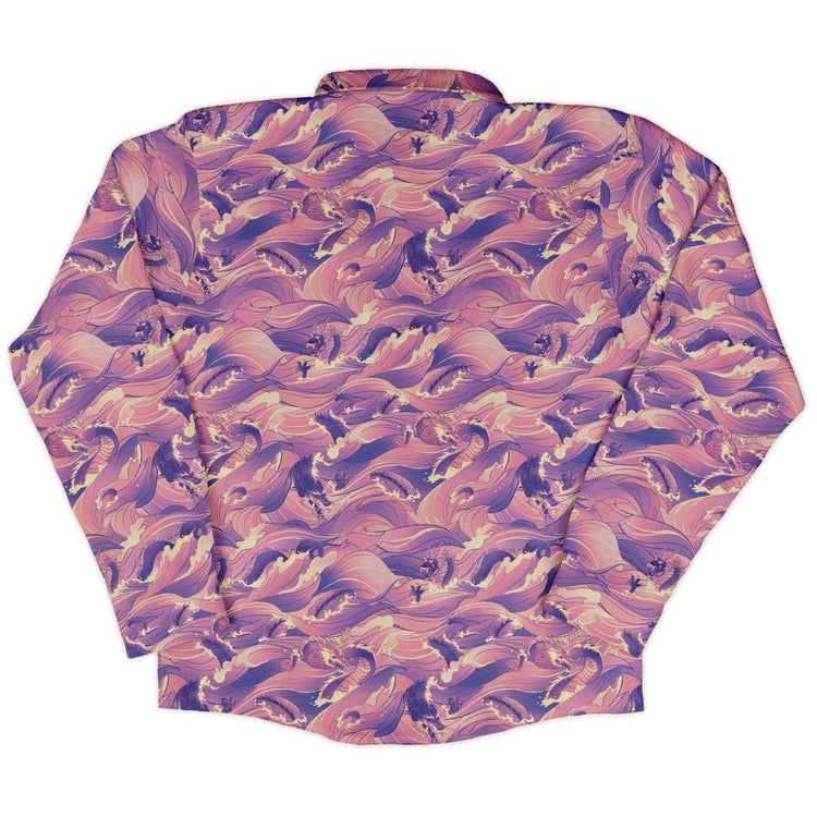 Serpent of the Sea Pink Anime Long Sleeve Button Up Shirt Geek Nerd adult sizing Anime Design by Claire Murphy