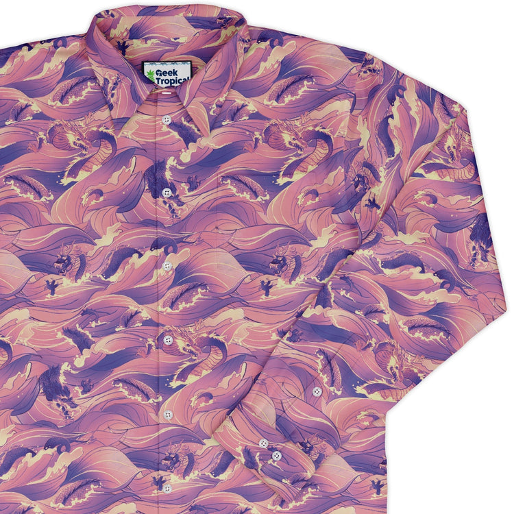 Serpent of the Sea Pink Anime Long Sleeve Button Up Shirt Geek Nerd adult sizing Anime Design by Claire Murphy