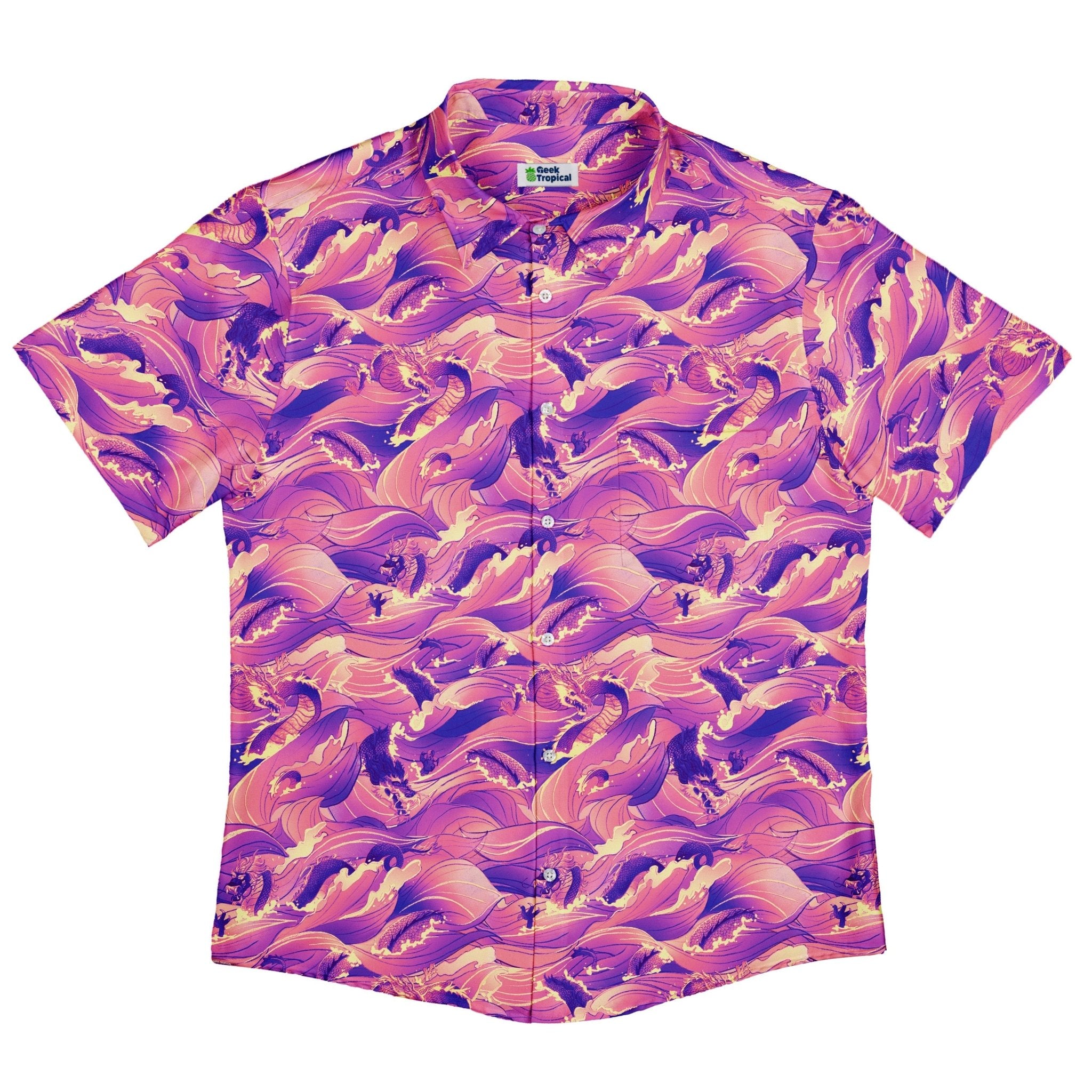 Serpent of the Sea Pink Anime Button Up Shirt - adult sizing - Anime - Design by Claire Murphy