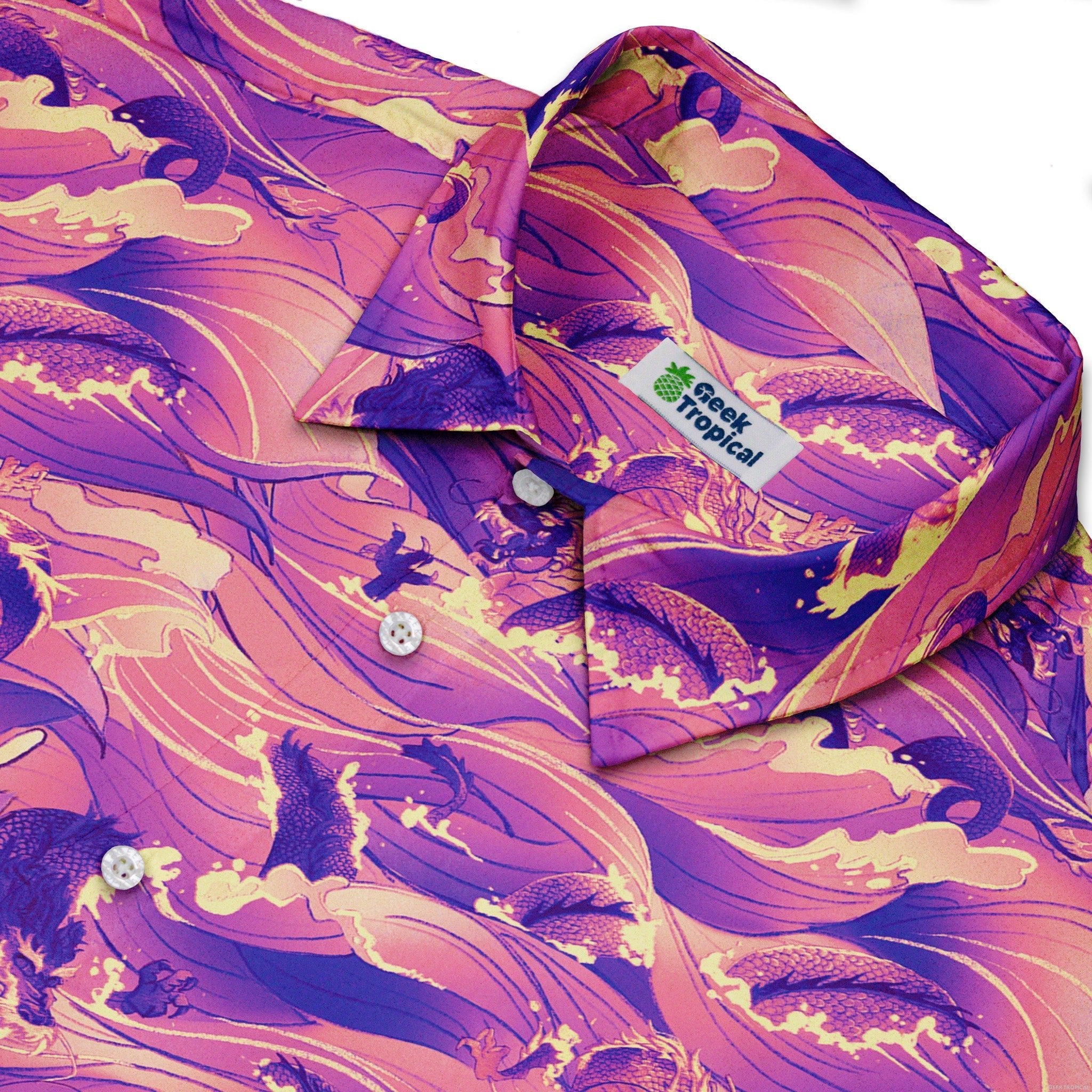 Serpent of the Sea Pink Anime Button Up Shirt - adult sizing - Anime - Design by Claire Murphy