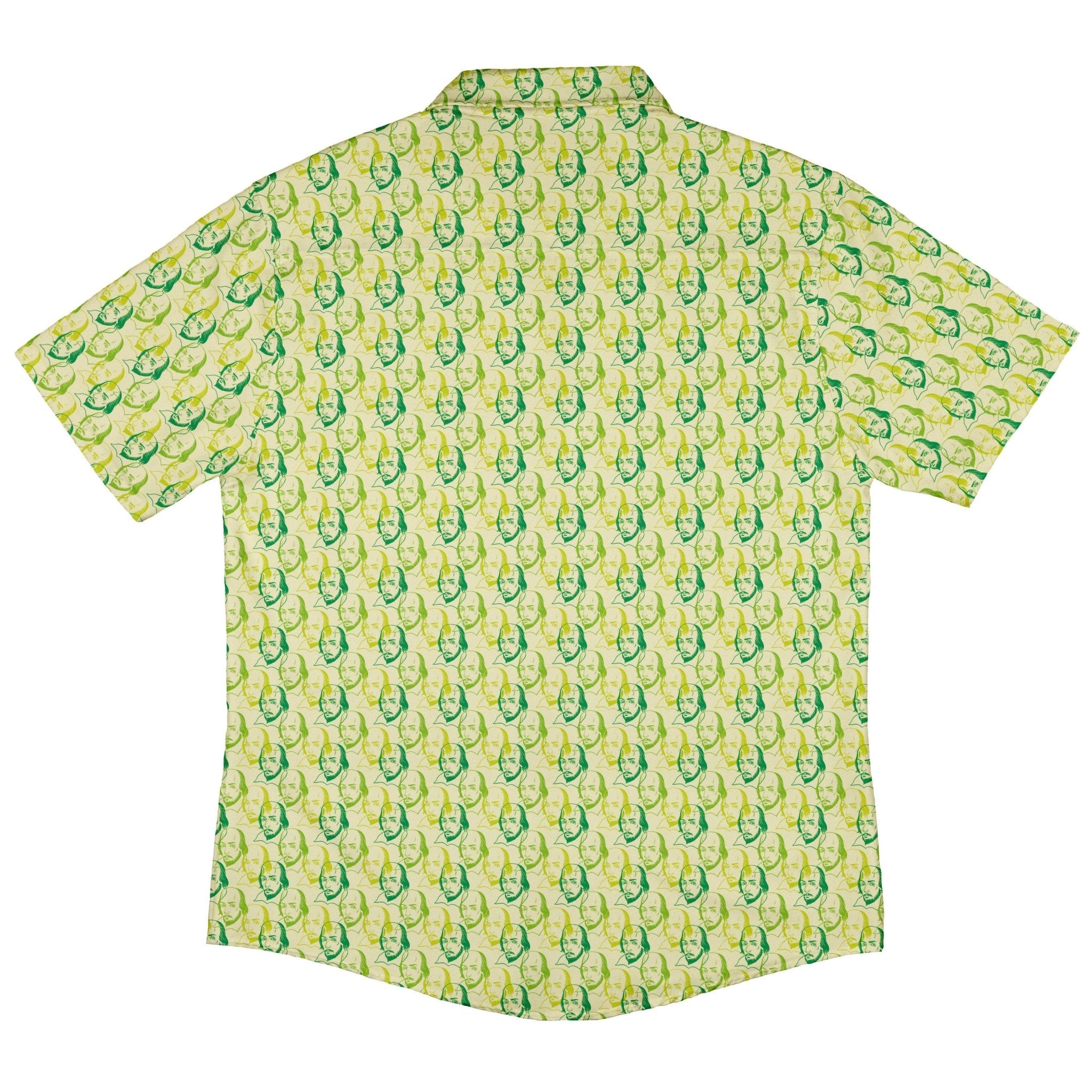 Shakespeare Green Monochrome Button Up Shirt - adult sizing - Book Prints - Simple Patterns