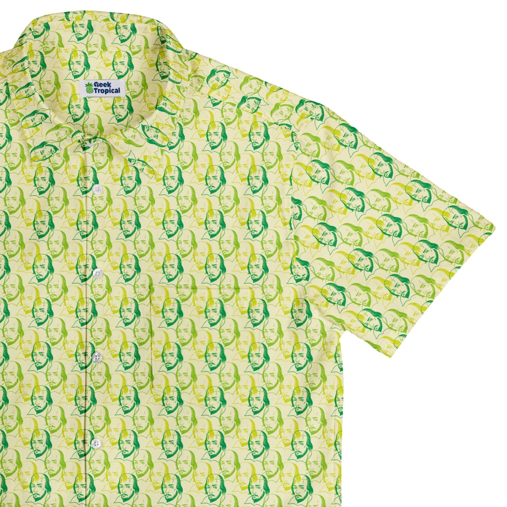 Shakespeare Green Monochrome Button Up Shirt - adult sizing - Book Prints - Simple Patterns