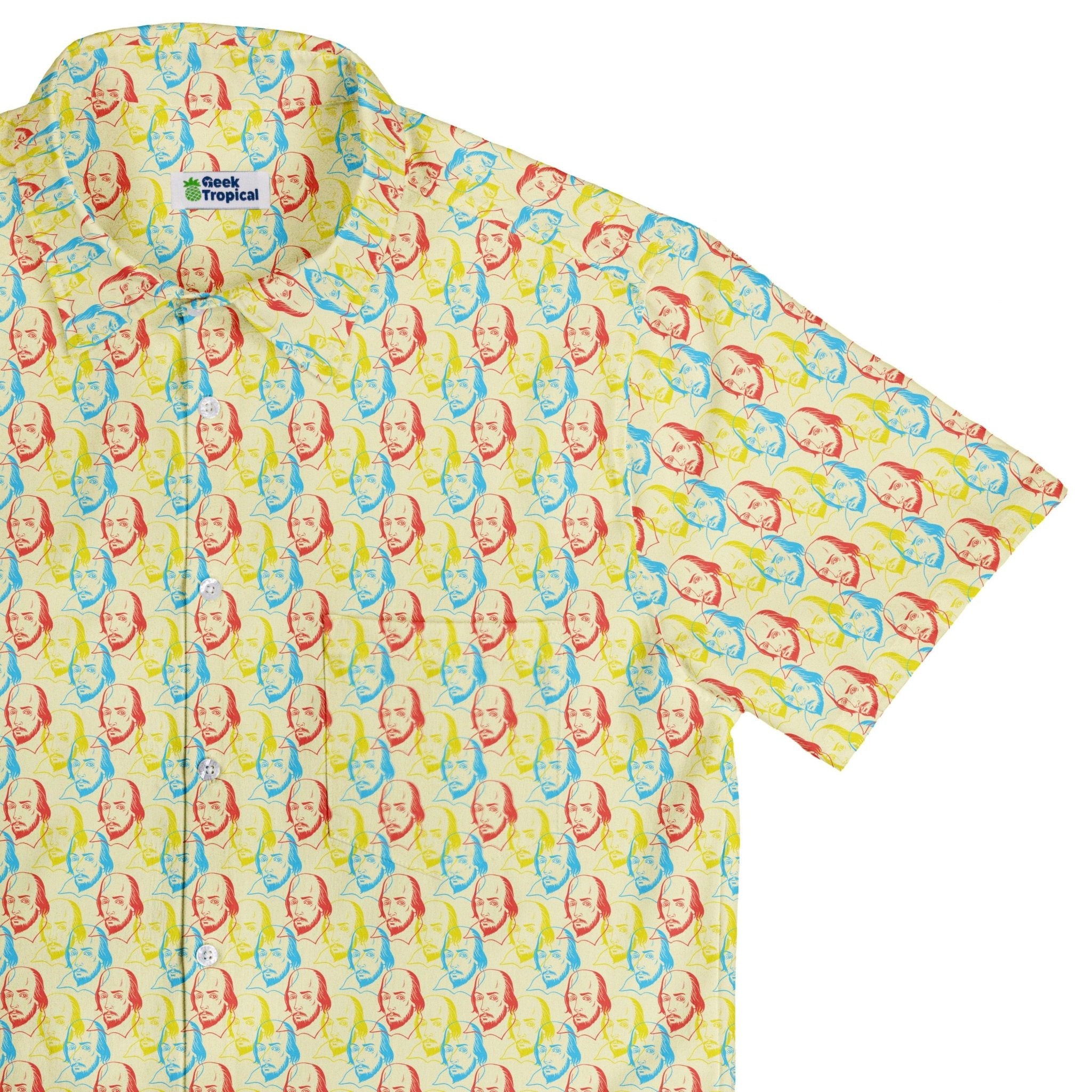 Shakespeare Primary Colors Button Up Shirt - adult sizing - Book Prints - Simple Patterns