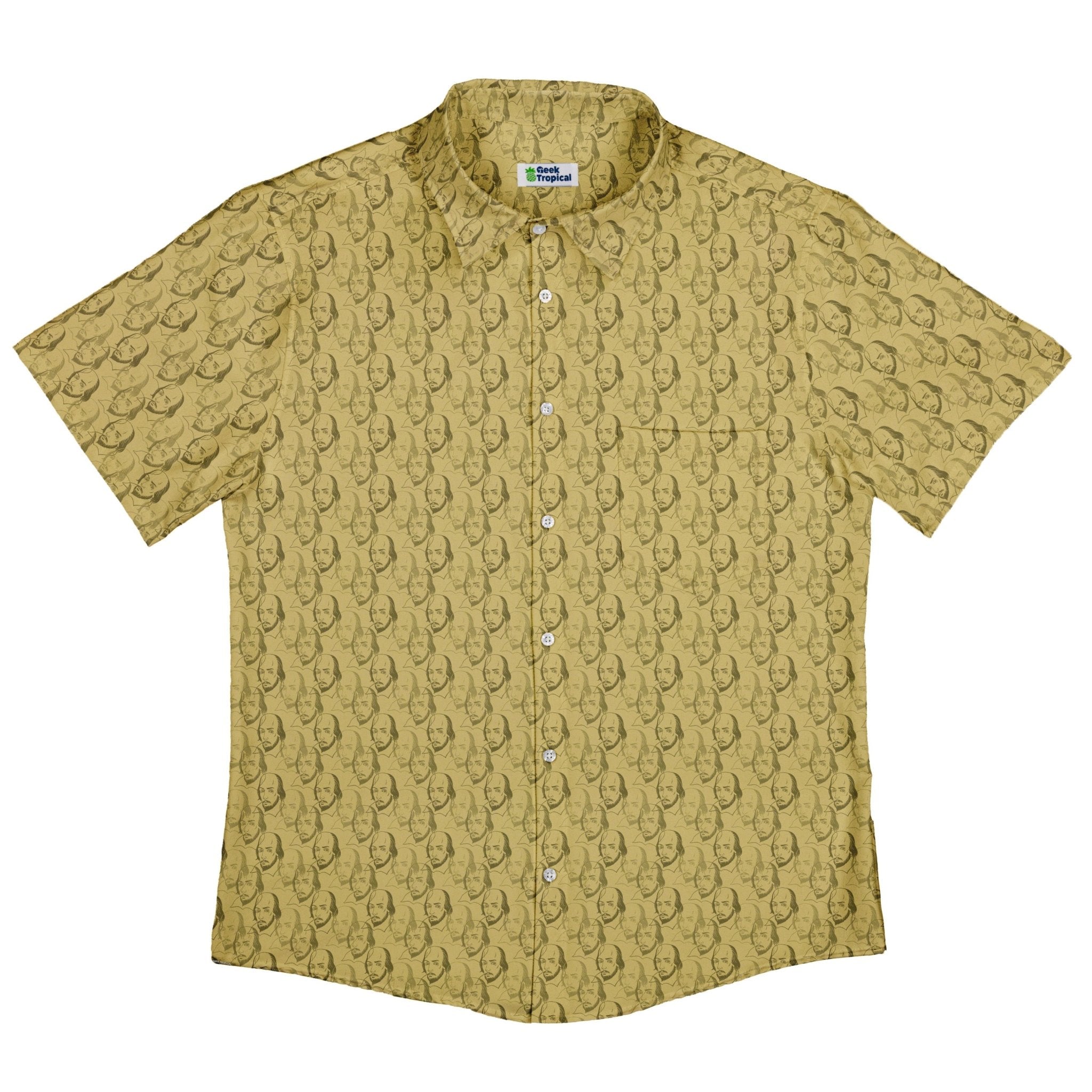 Shakespeare Tan Monochrome Button Up Shirt - adult sizing - Book Prints - Simple Patterns