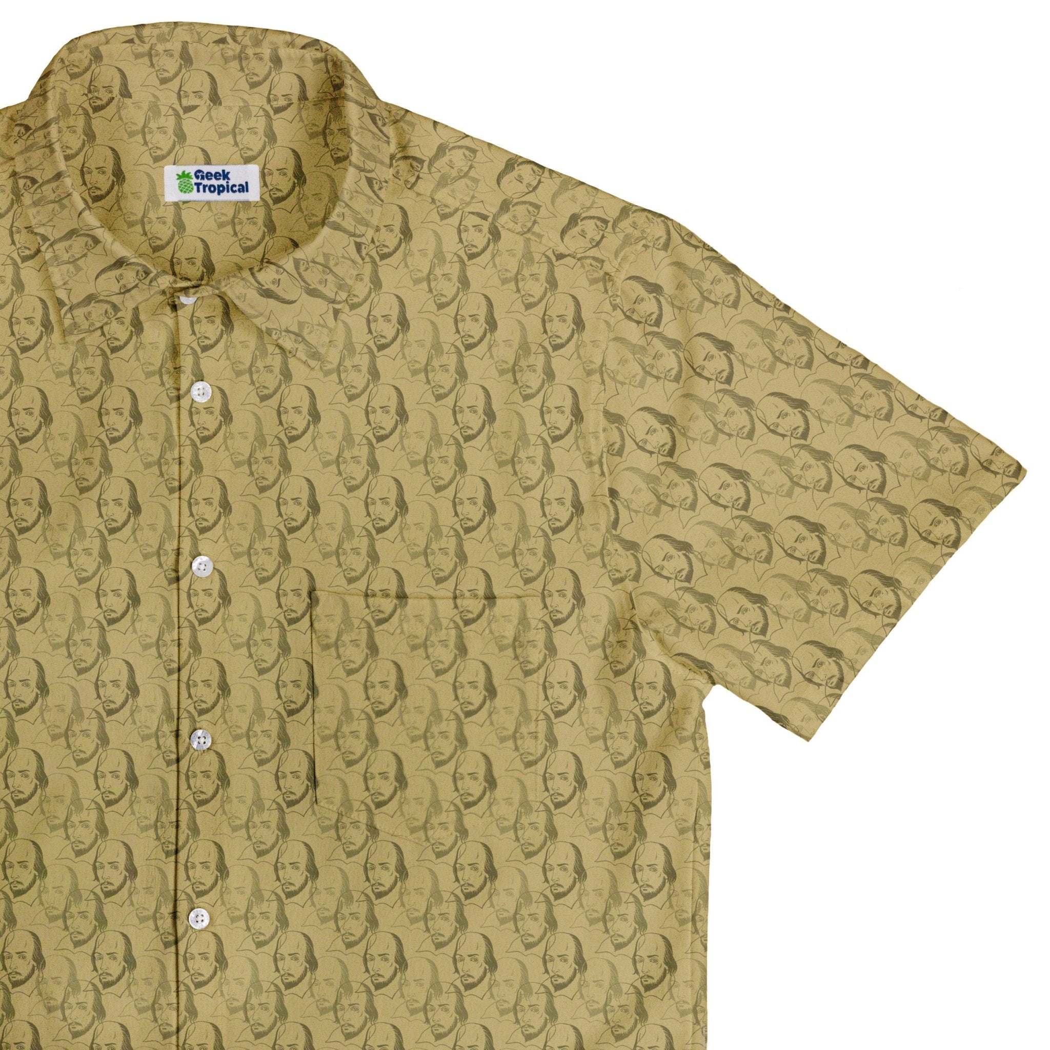 Shakespeare Tan Monochrome Button Up Shirt - adult sizing - Book Prints - Simple Patterns