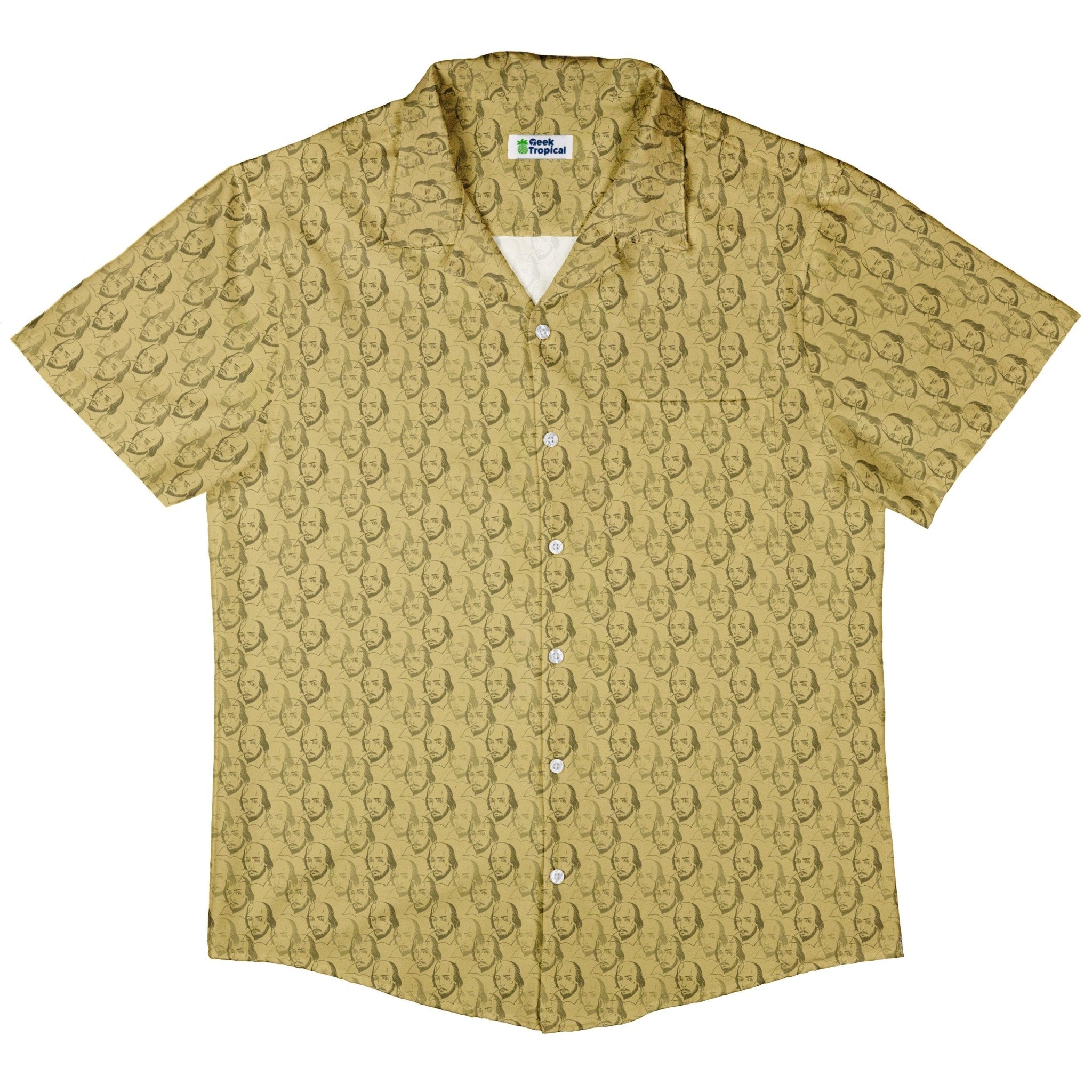 Shakespeare Tan Monochrome Button Up Shirt - adult sizing - Book Prints - Simple Patterns