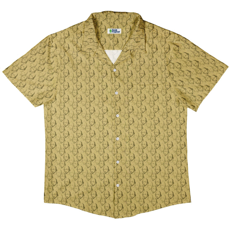 Shakespeare Tan Monochrome Button Up Shirt - adult sizing - Book Prints - Simple Patterns