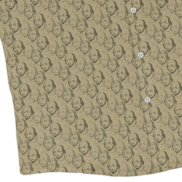 Shakespeare Tan Monochrome Long Sleeve Button Up Shirt Geek Nerd adult sizing Book Prints FLOW DESC WRITING