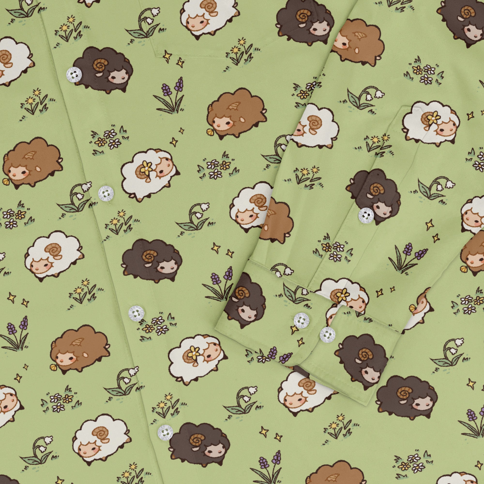 Sheep Meadows Long Sleeve Button Up Shirt sleeve close