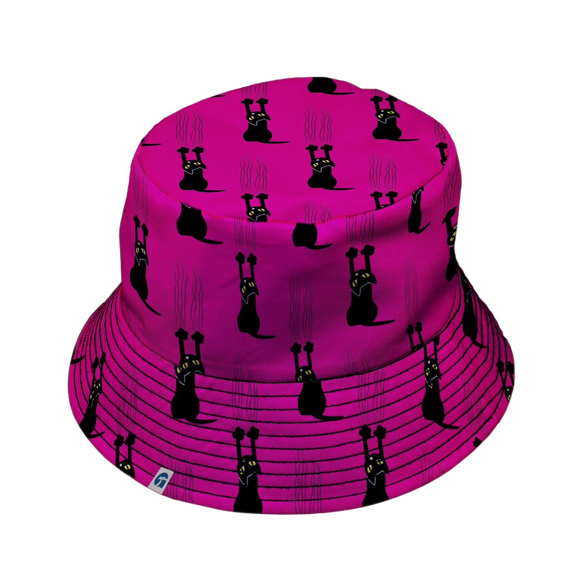 Silly Cat astrophe Pink Bucket Hat Black Stitching