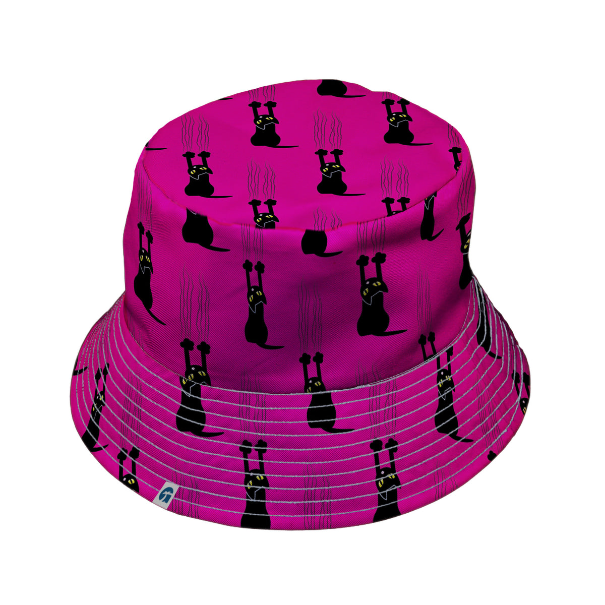 Silly Cat astrophe Pink Bucket Hat Gray Stitching
