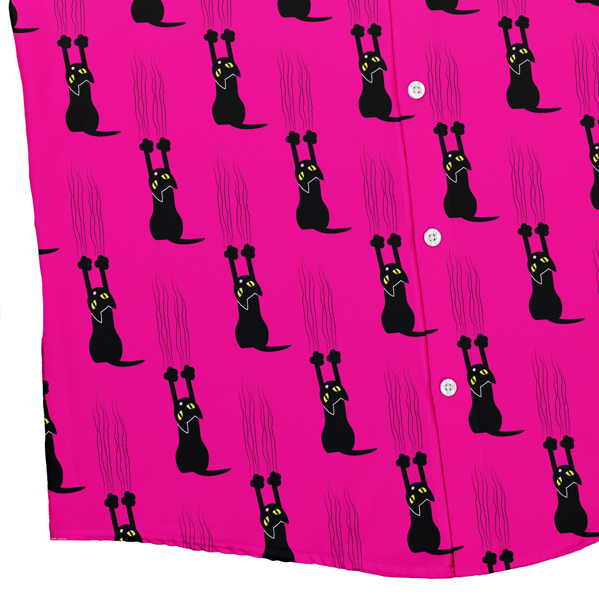 Silly Cat astrophe Pink Button Up Shirt Bottom Corner