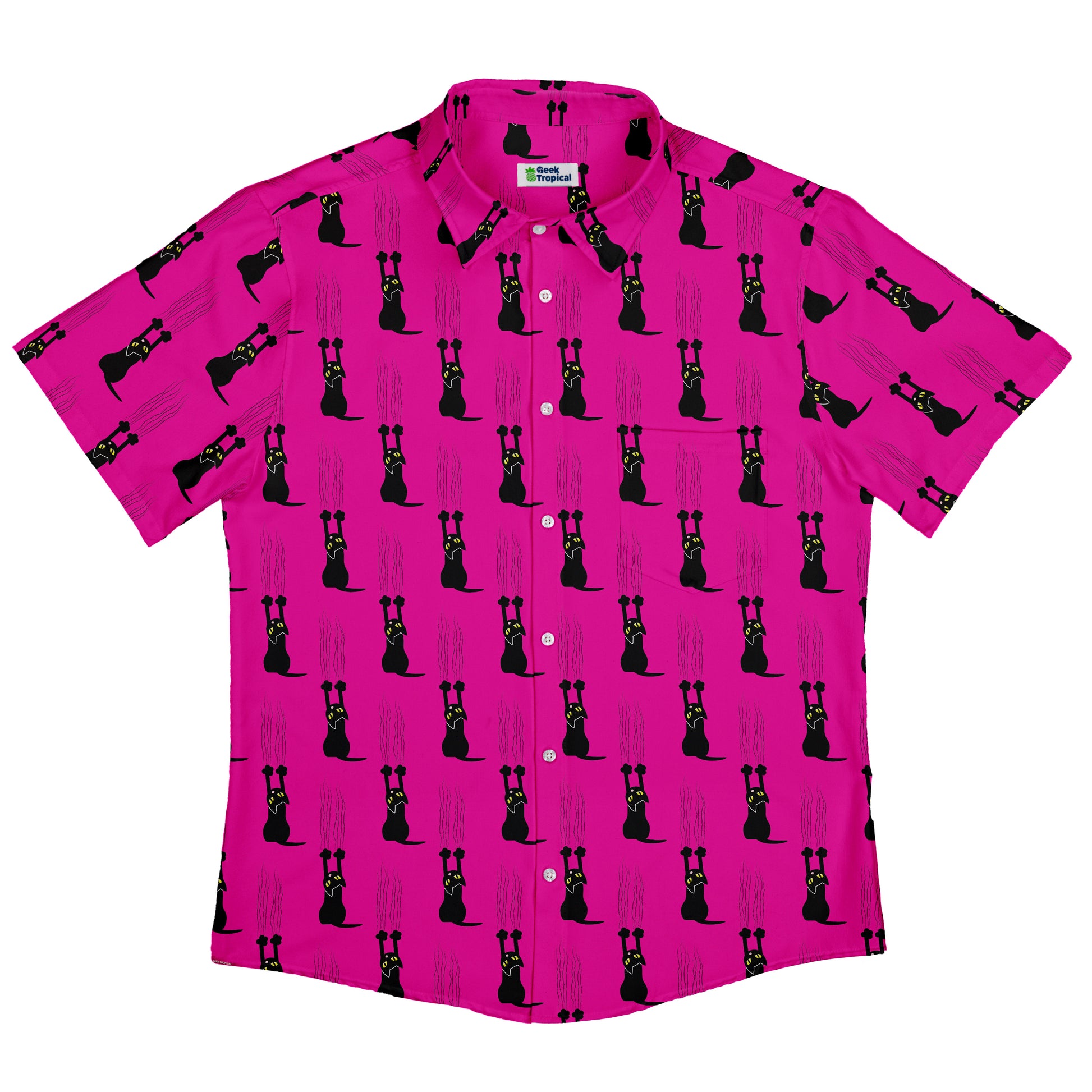 Silly Cat astrophe Pink Button Up Shirt Flat Front