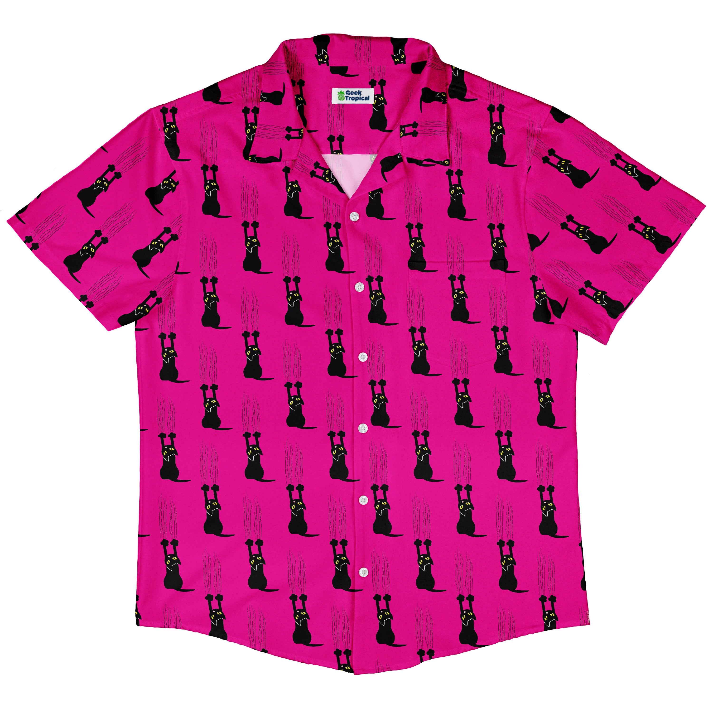 Silly Cat astrophe Pink Button Up Shirt Hawaiian Front