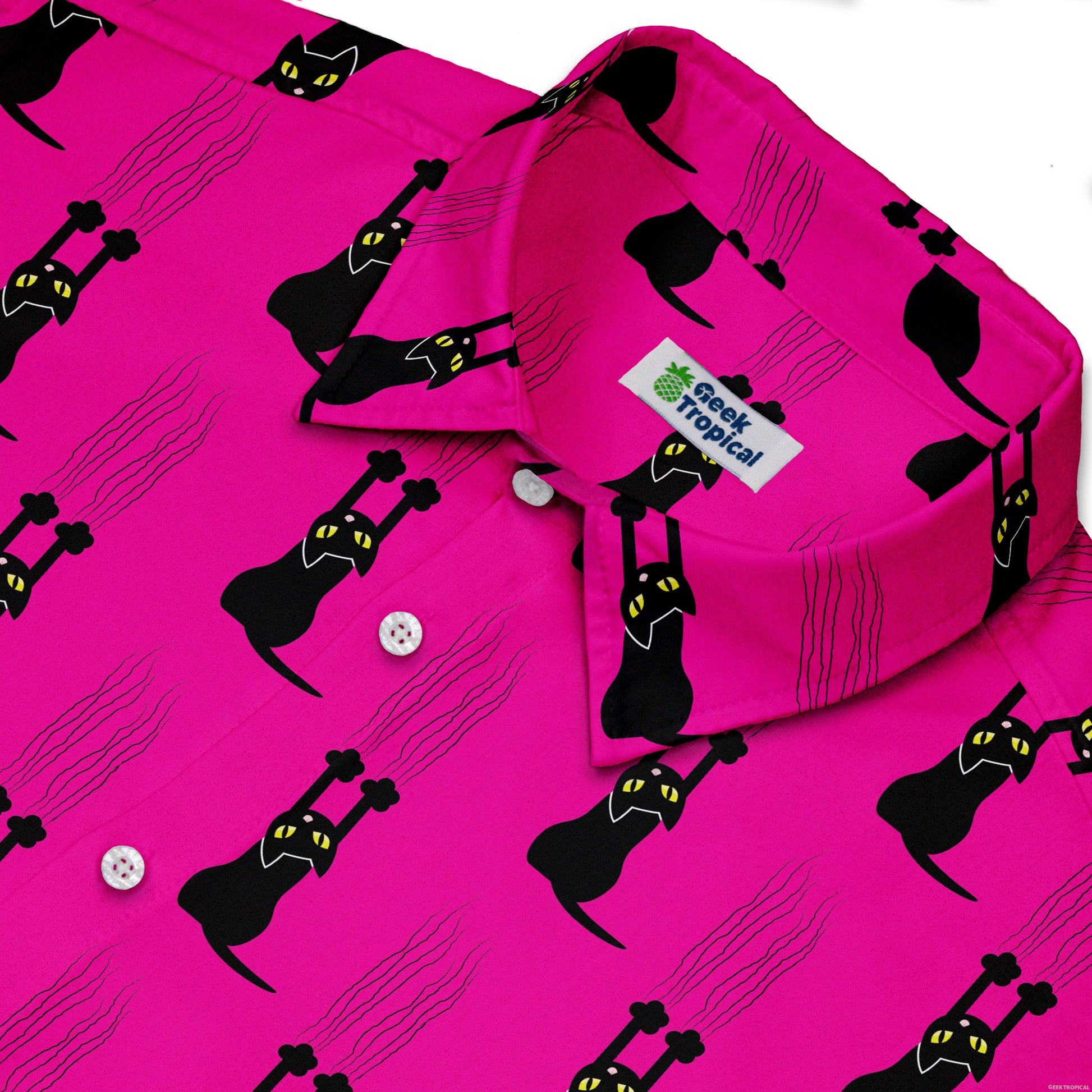 Silly Cat astrophe Pink Button Up Shirt Neck