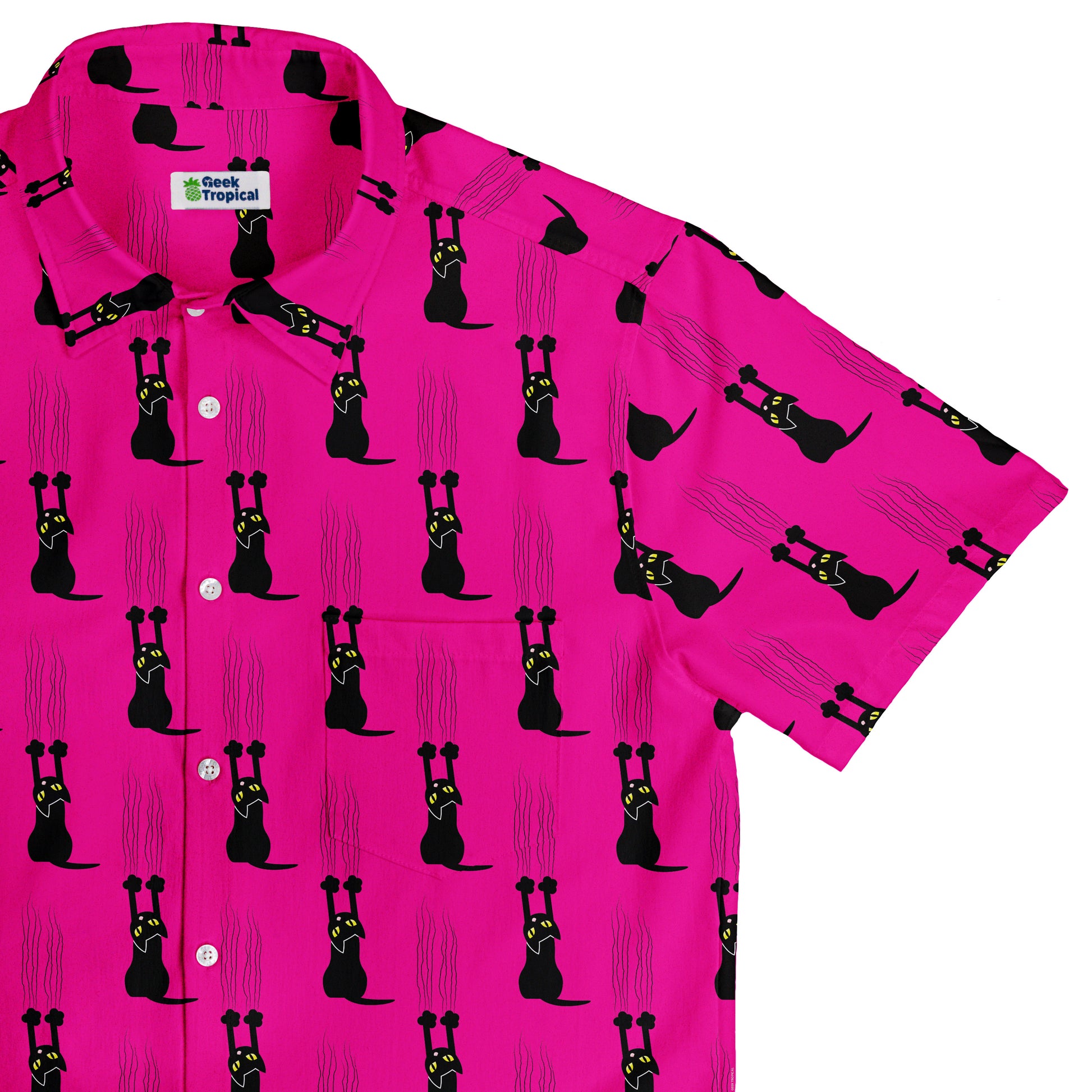 Silly Cat astrophe Pink Button Up Shirt Top Corner