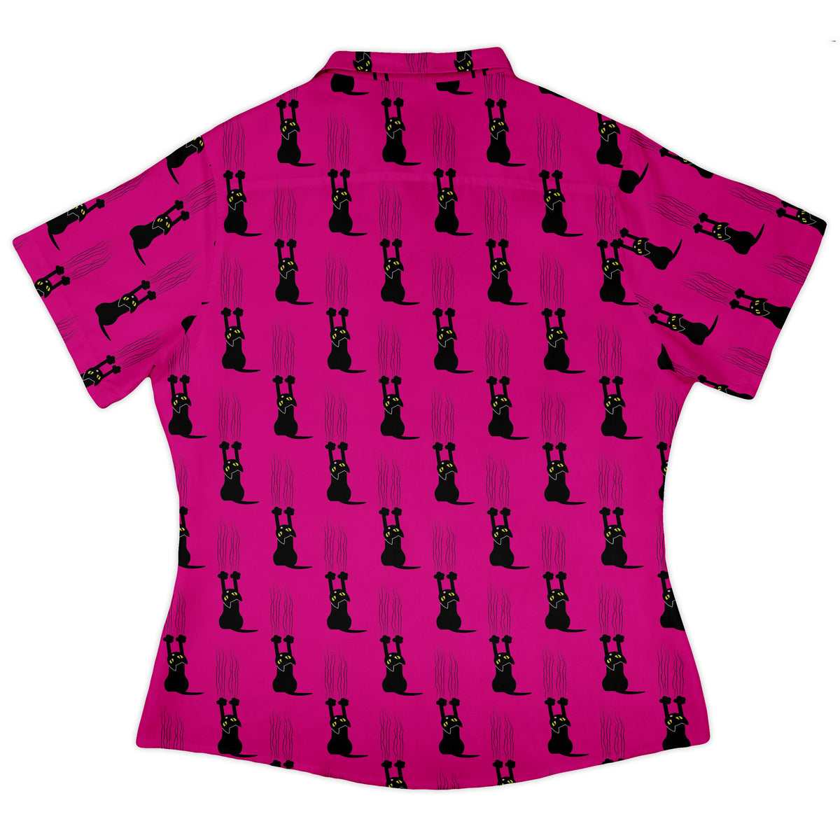 Silly Cat astrophe Pink Curvy Button Up Shirt Old Curvy Button Up Shirt womens back