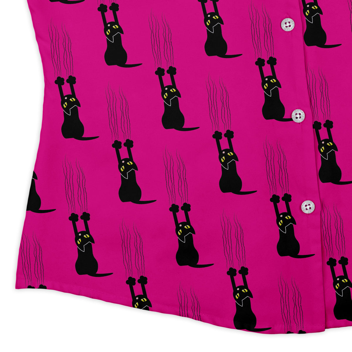 Silly Cat astrophe Pink Curvy Button Up Shirt Old Curvy Button Up Shirt womens corner