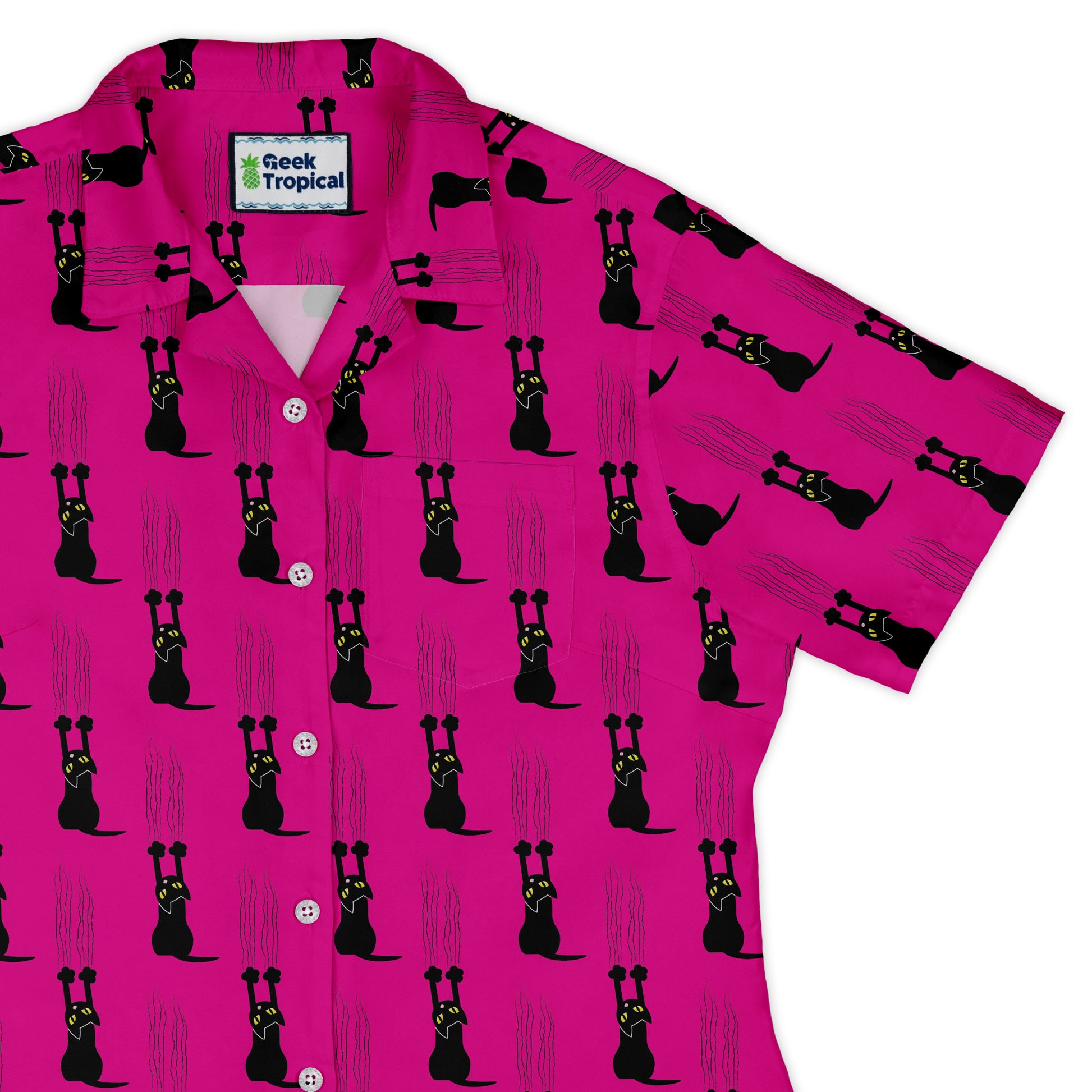 Silly Cat astrophe Pink Curvy Button Up Shirt Old Curvy Button Up Shirt womens top right