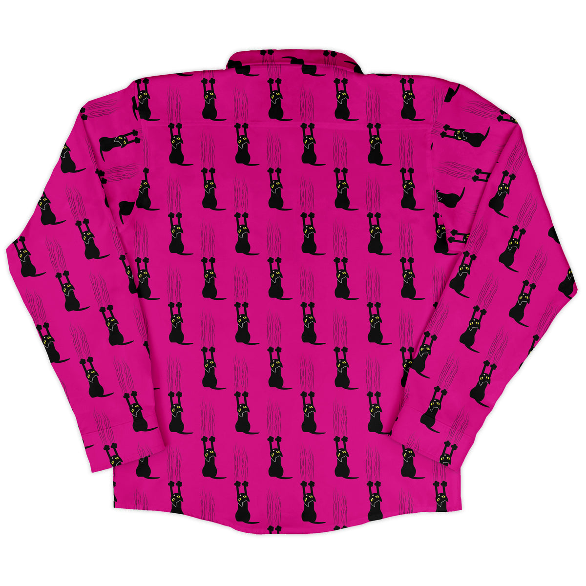 Silly Cat astrophe Pink Long Sleeve Button Up Shirt back