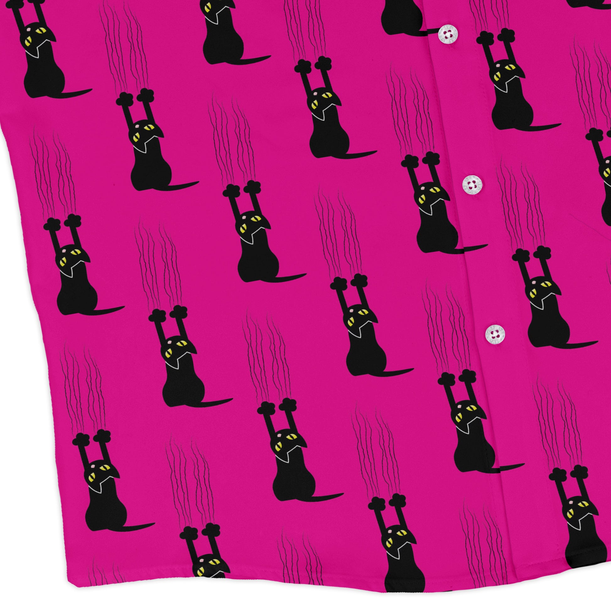 Silly Cat astrophe Pink Long Sleeve Button Up Shirt corner