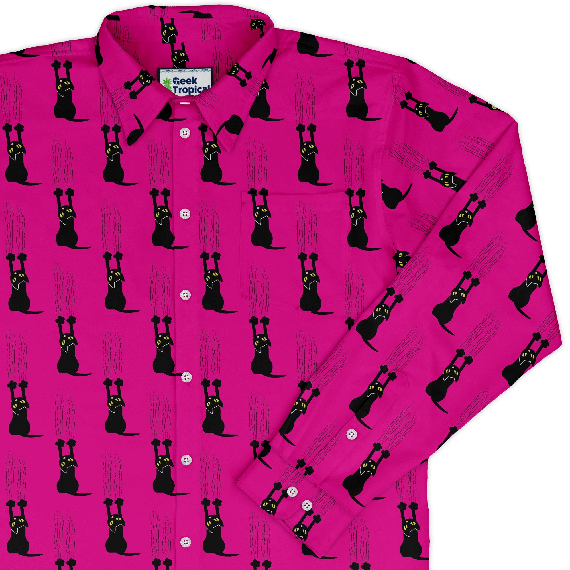 Silly Cat astrophe Pink Long Sleeve Button Up Shirt cover