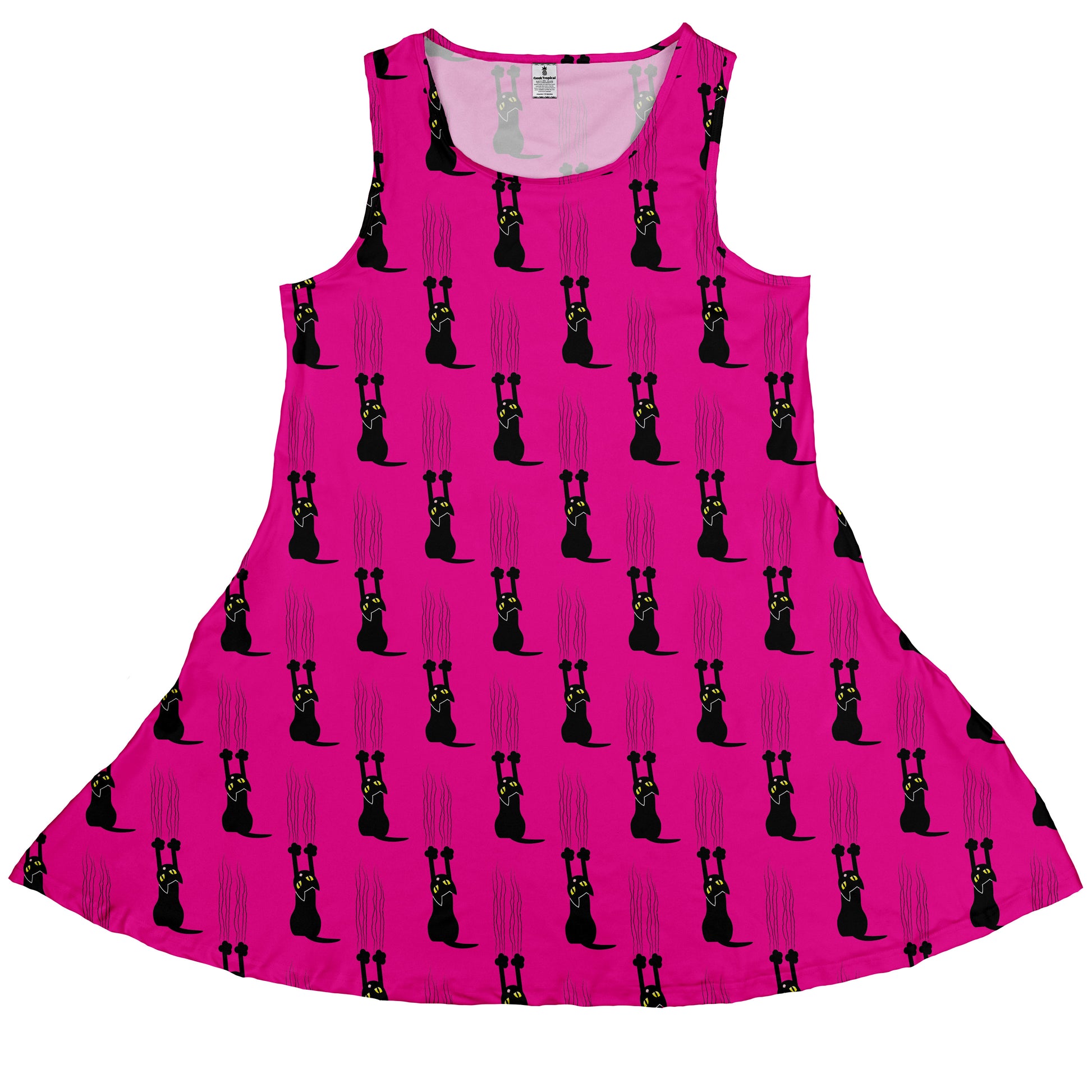 Silly Cat astrophe Pink Sleeveless Dress front