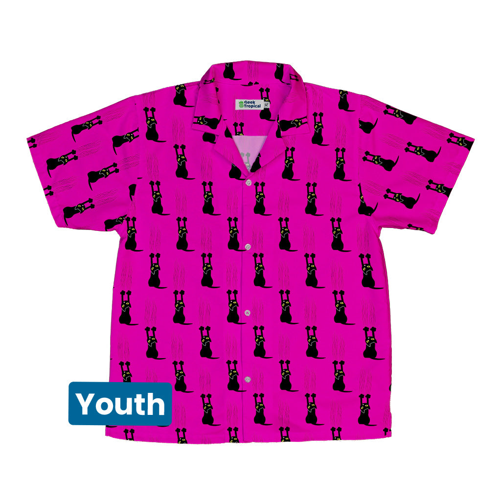 Silly Cat astrophe Pink Youth Hawaiian Shirt Front