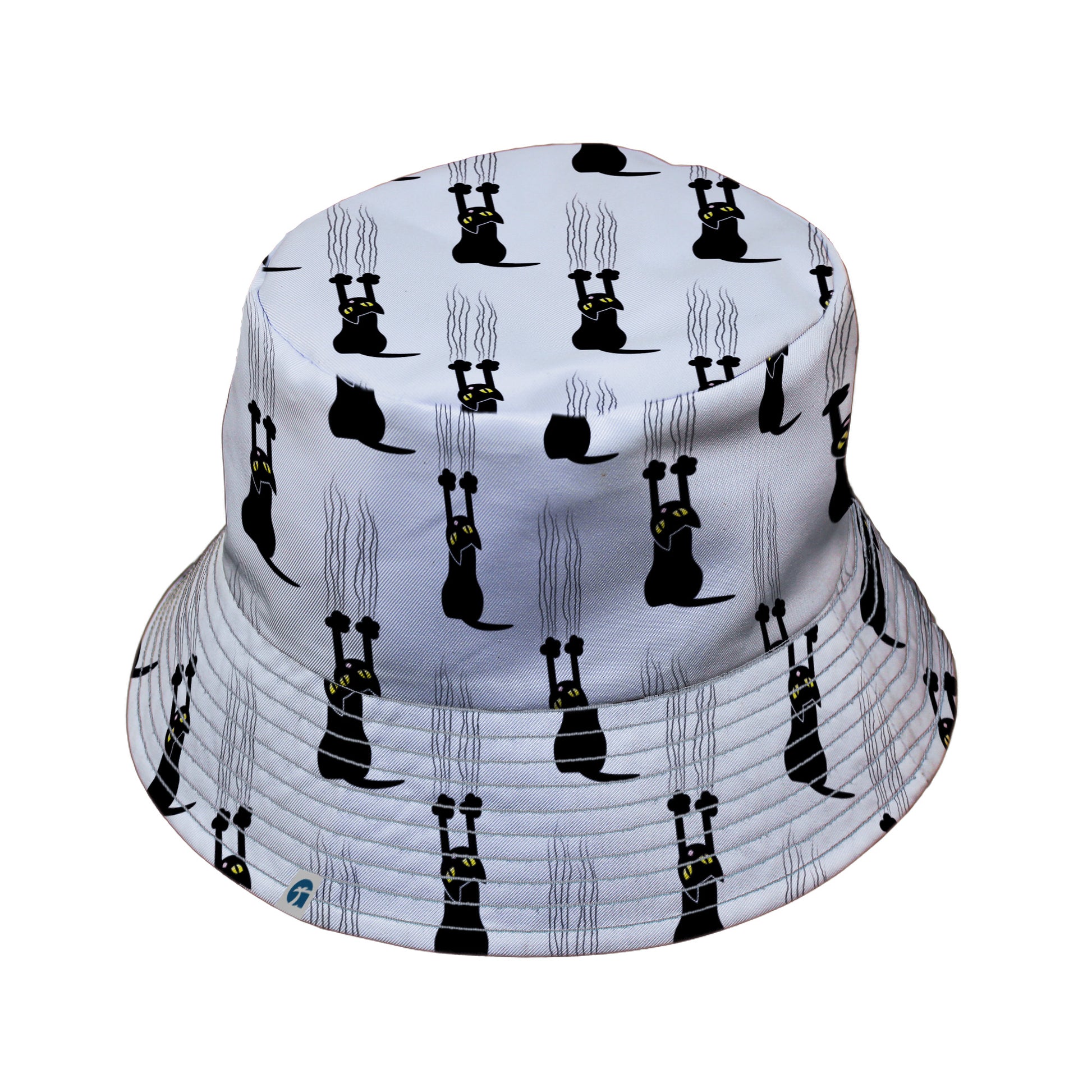 Silly Cat astrophe White Bucket Hat Gray Stitching