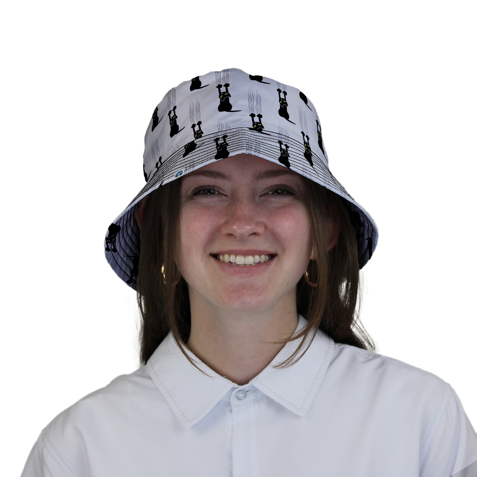 Silly Cat astrophe White Bucket Hat Woman