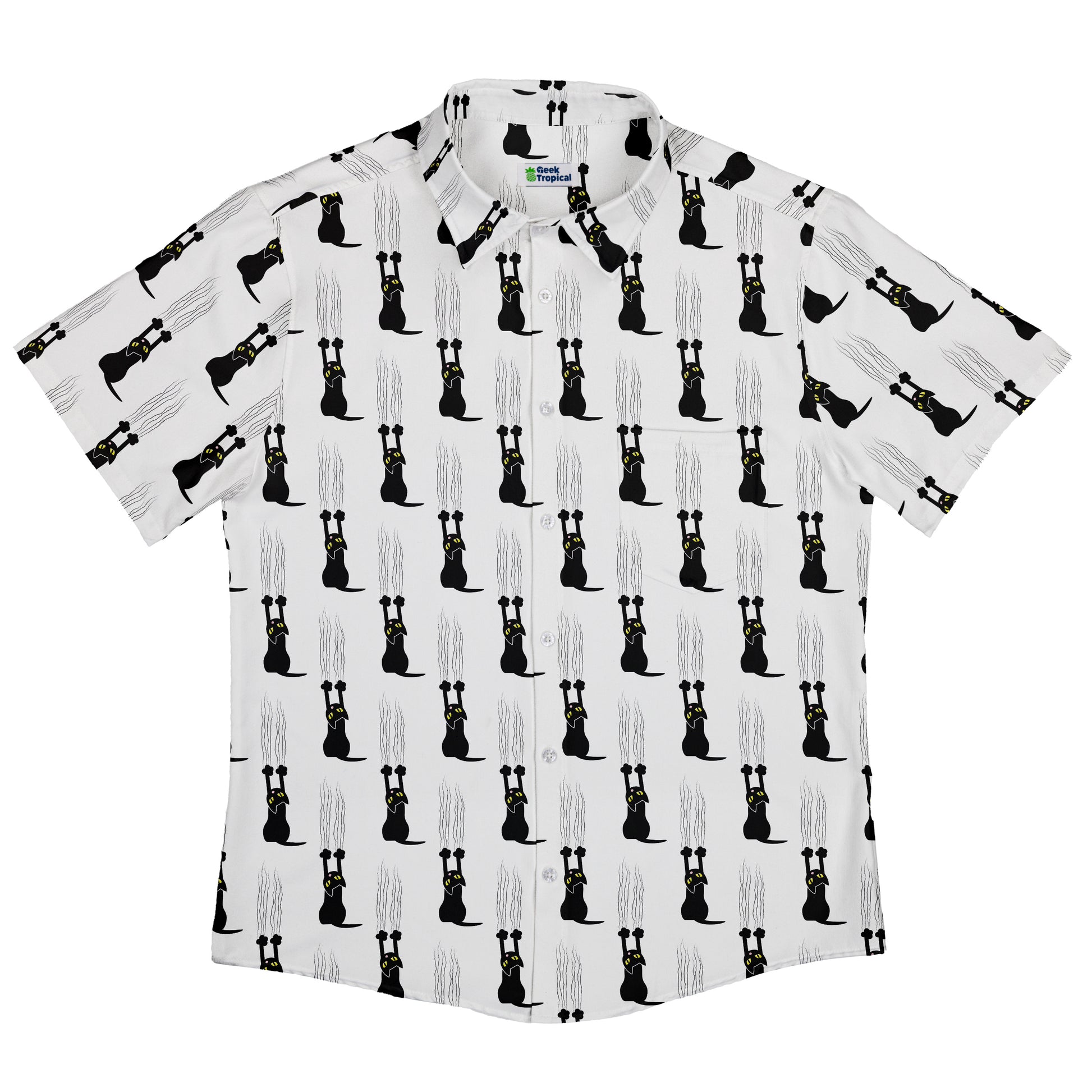 Silly Cat astrophe White Button Up Shirt Flat Front