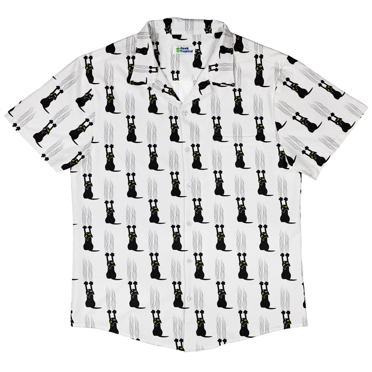 Silly Cat astrophe White Button Up Shirt Hawaiian Front