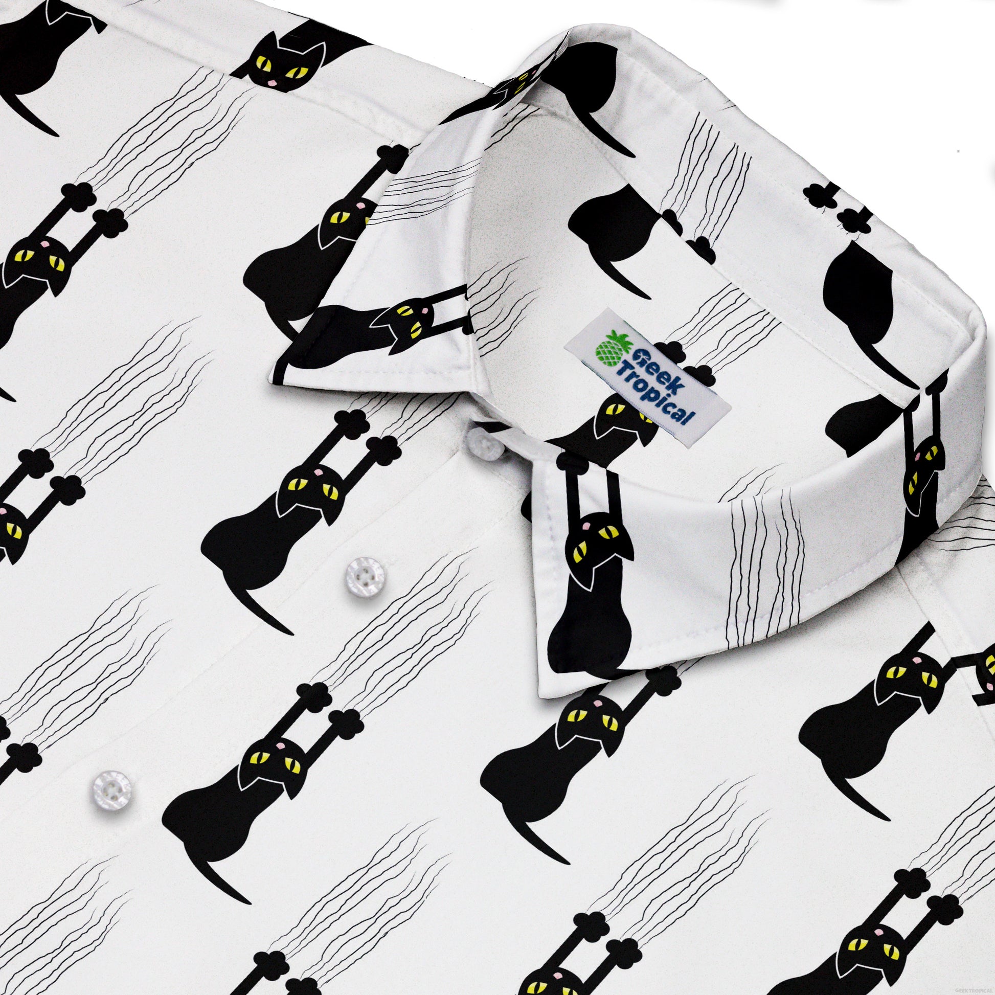 Silly Cat astrophe White Button Up Shirt Neck