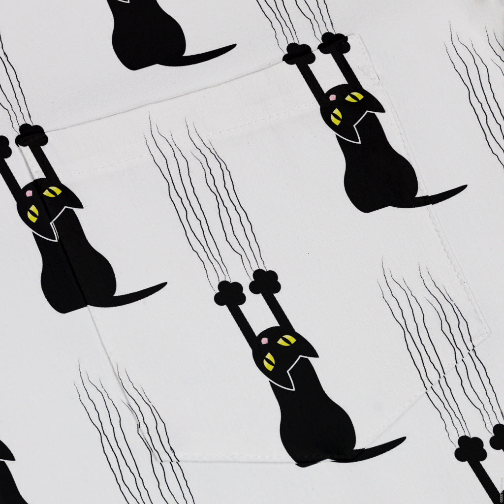 Silly Cat astrophe White Button Up Shirt Pocket