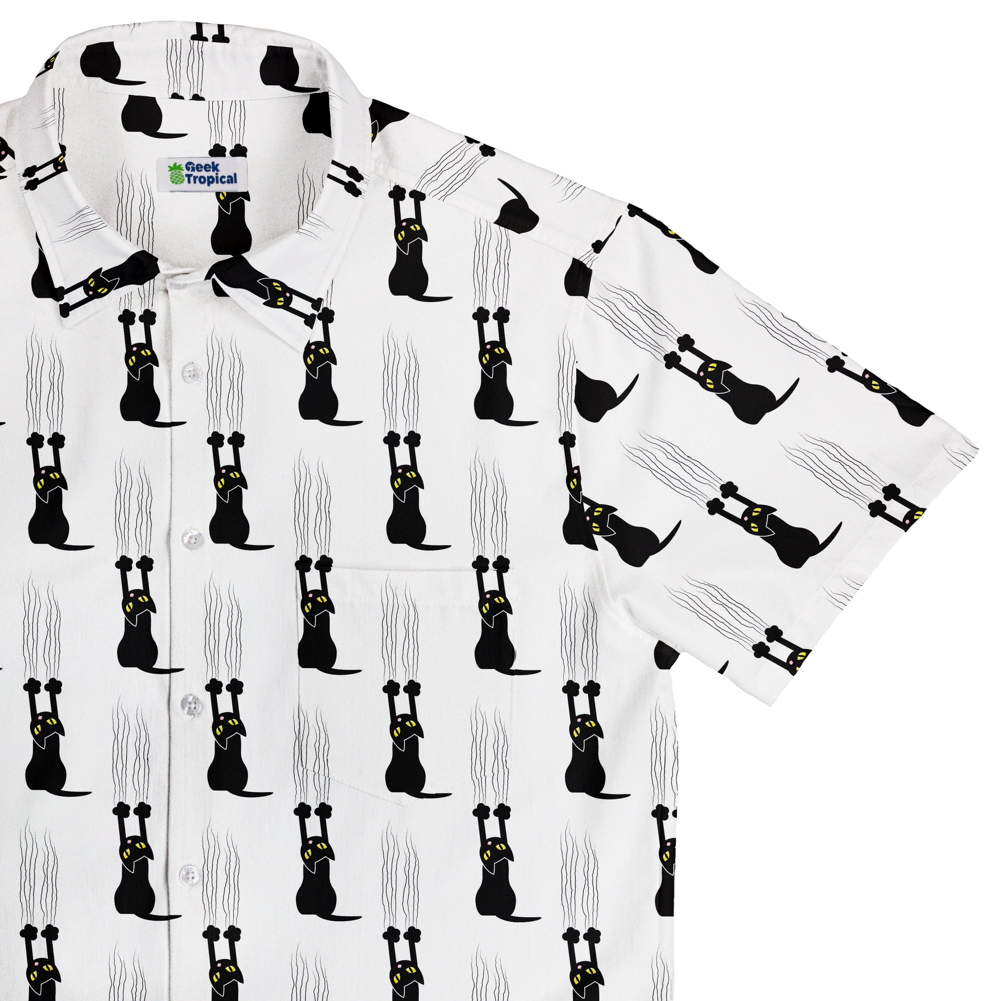 Silly Cat astrophe White Button Up Shirt Top Corner