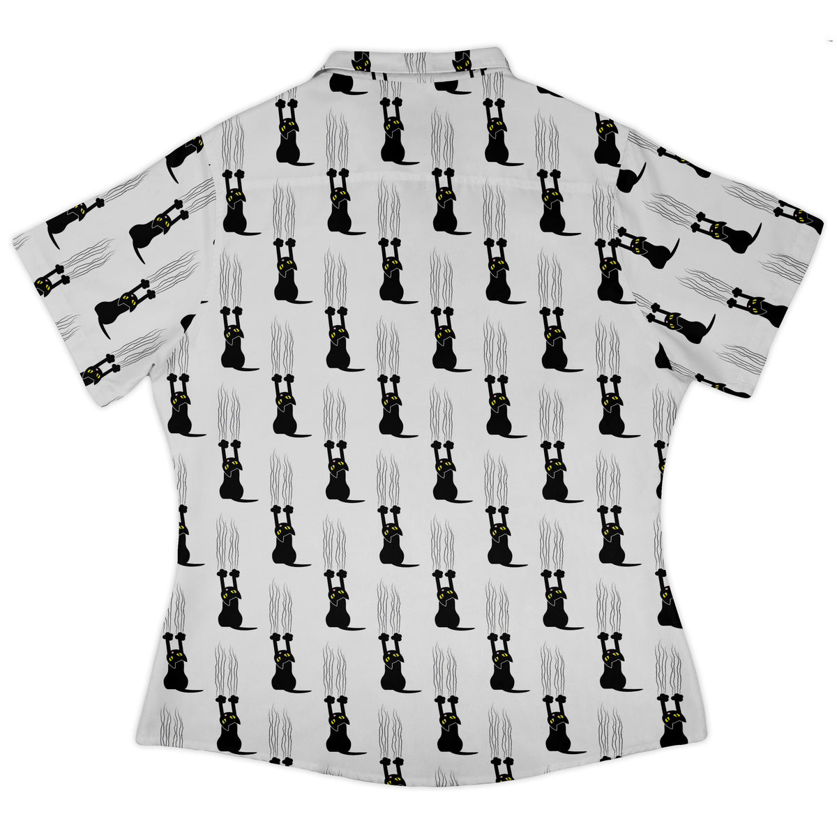 Silly Cat astrophe White Curvy Button Up Shirt Old Curvy Button Up Shirt womens back