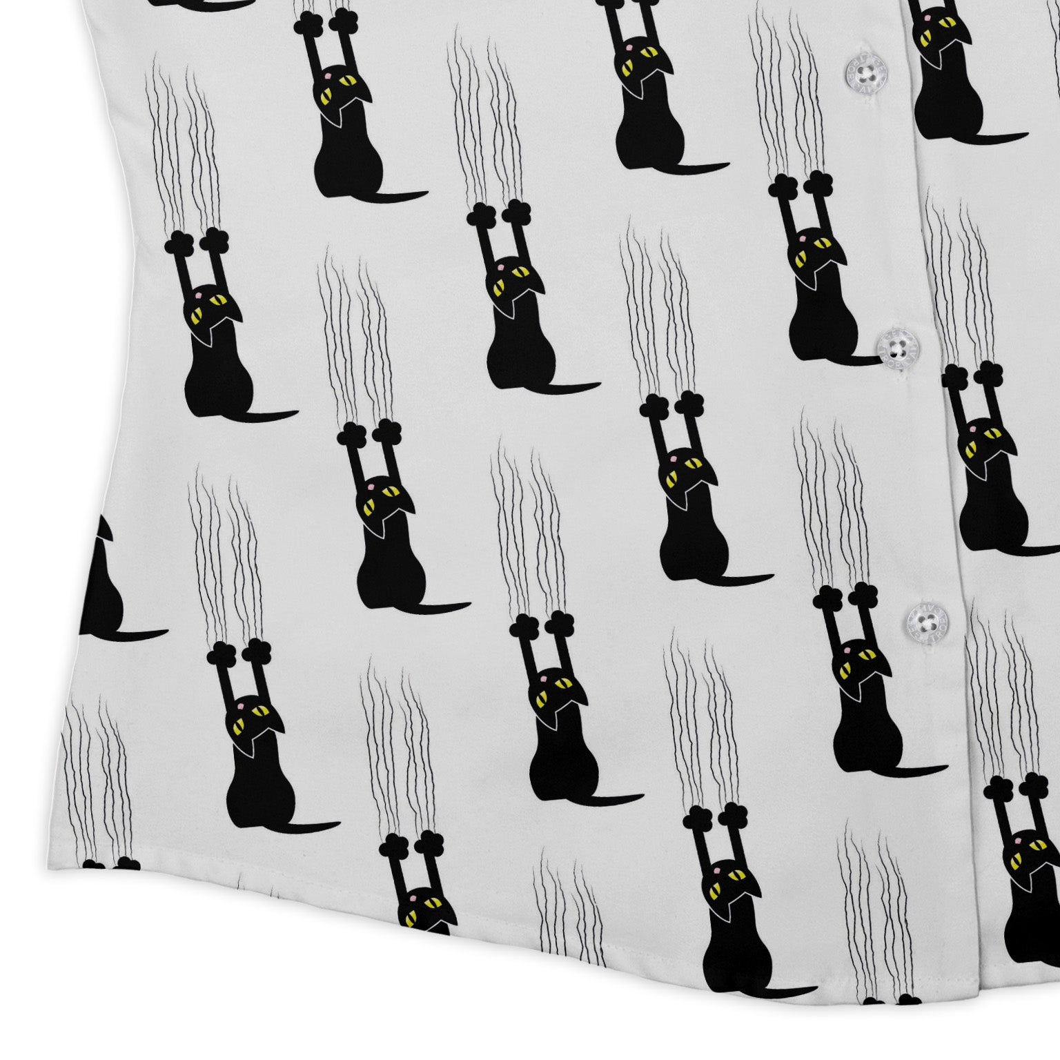 Silly Cat astrophe White Curvy Button Up Shirt Old Curvy Button Up Shirt womens corner