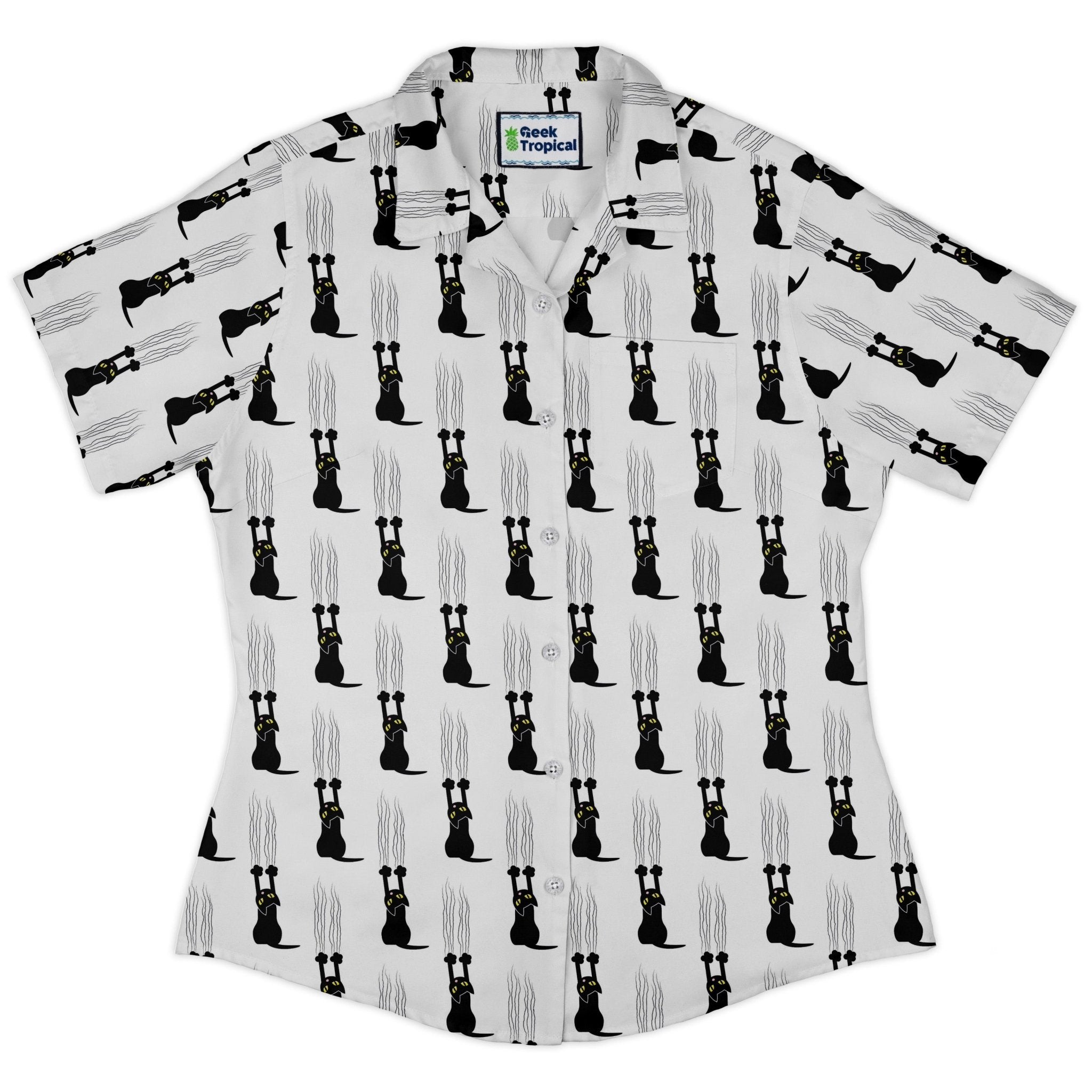 Silly Cat astrophe White Curvy Button Up Shirt 2