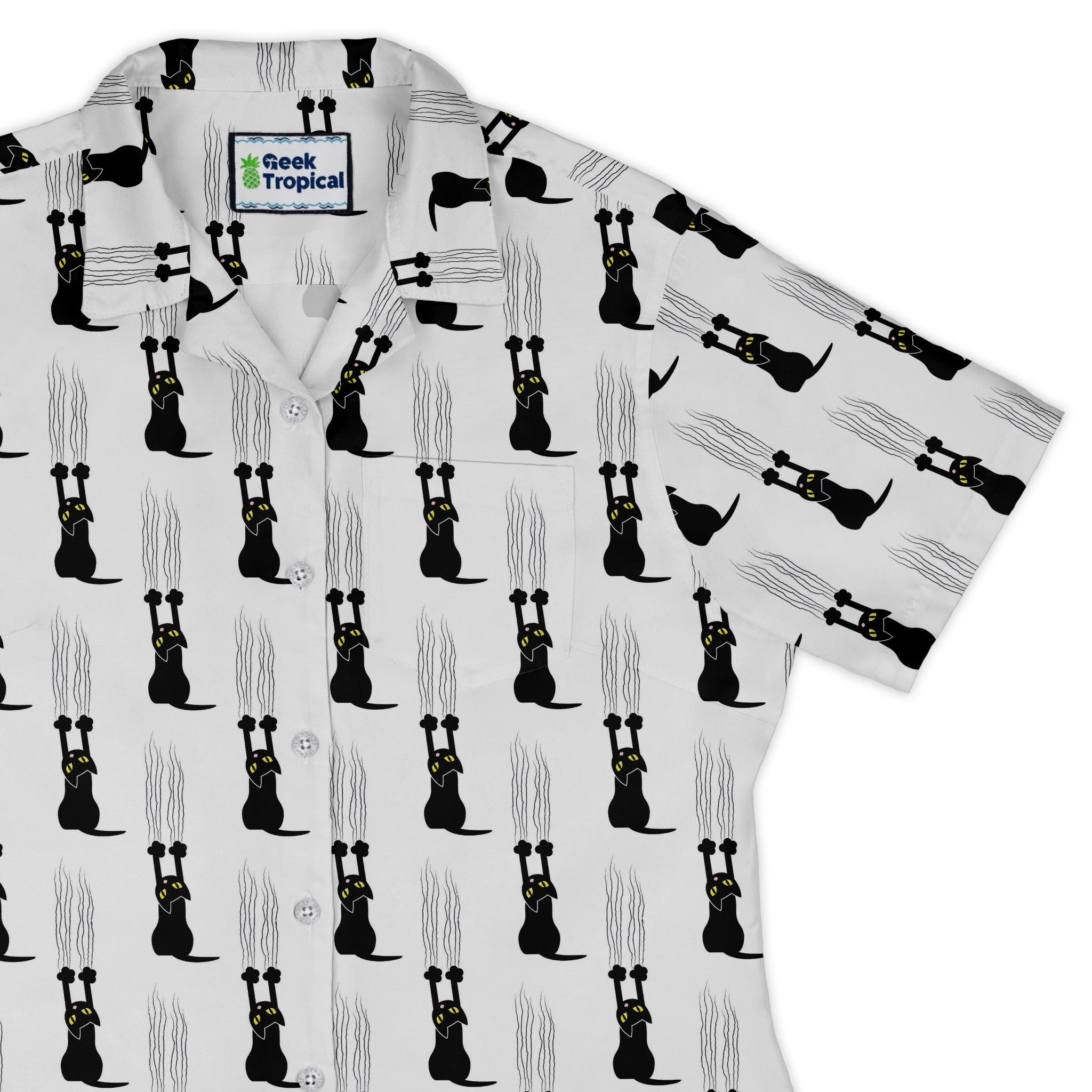 Silly Cat astrophe White Curvy Button Up Shirt Old Curvy Button Up Shirt womens top right