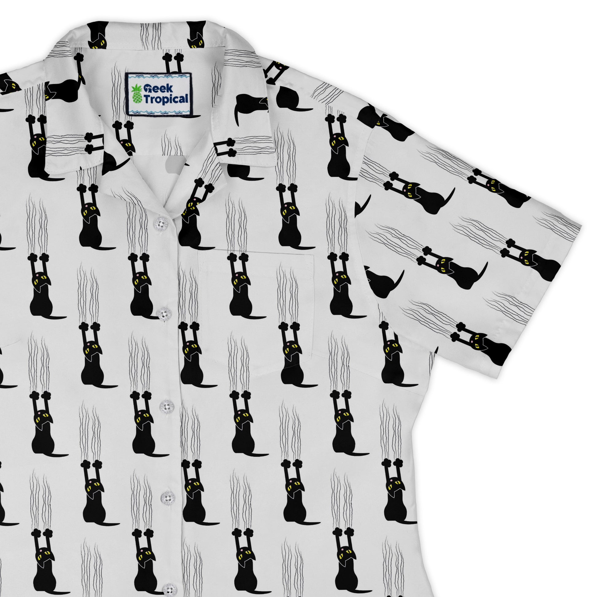 Silly Cat astrophe White Curvy Button Up Shirt Old Curvy Button Up Shirt womens top right
