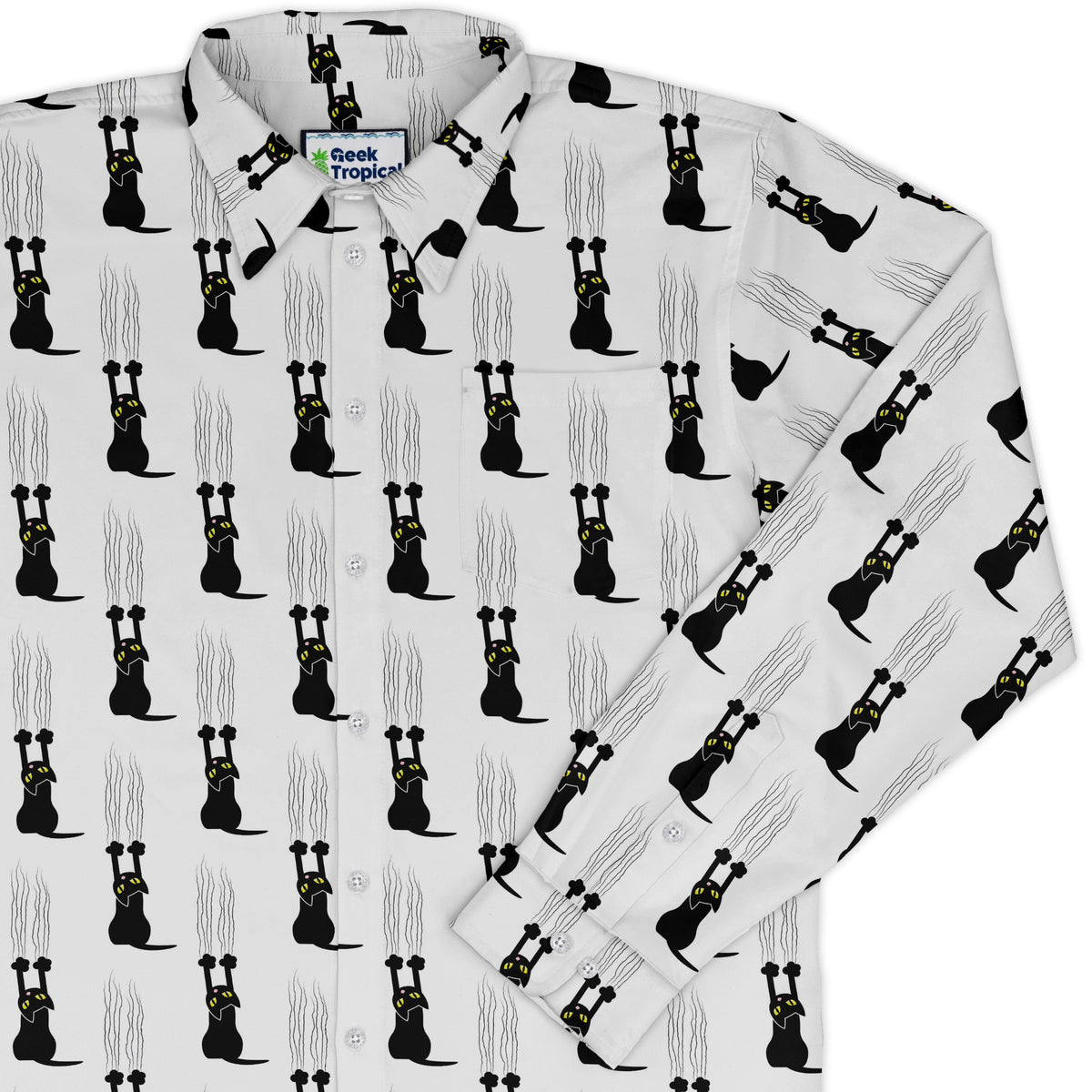 Silly Cat astrophe White Long Sleeve Button Up Shirt cover