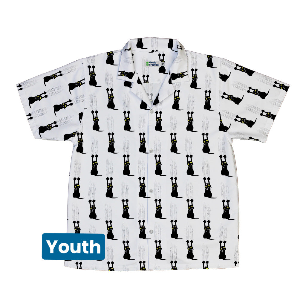 Silly Cat astrophe White Youth Hawaiian Shirt Front